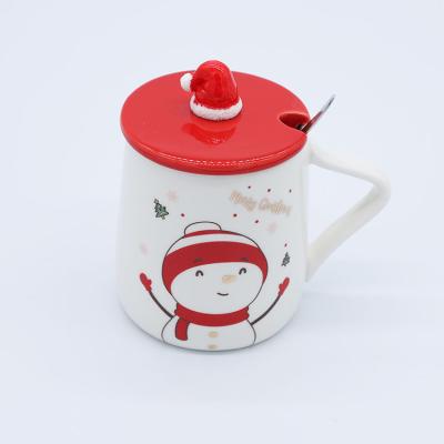 China Christmas Porcelain Ceramic Snowman Pattern Cup Viable Personalized Cute Mug With 3D Christmas Hat Lid for sale