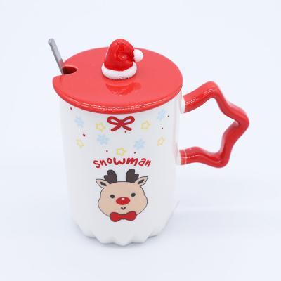 China Viable Creative Christmas Porcelain Coffee Mug 12oz Ceramic Cup Nordic Style Mug With Red Star Handle for sale