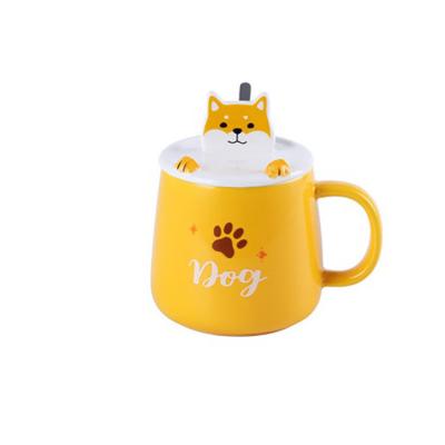 China Viable Cartoon Puppy Design Novelty Mug Meng Pet Creative Mobile Phone Holder Porcelain Ceramic Milk Cup With Spoon for sale