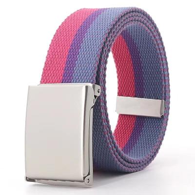 China Nylon manufacturer directly supply white color army buckle belts, folk style casual canvas jeans belts for men and women for sale