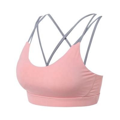 China Breathable Sports Bra Top Fitness Women Stretchy Racerback Crop Tops Gym Wear Workout Padded Yoga Bra BH High Impact Sosten for sale