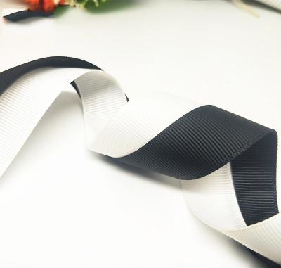 China Sustainable Horizontal Black White Ribbed Ribbon DIY Apparel Home Textile Hair Accessories Packaging Polyester Ribbon Printed for sale