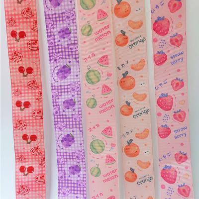 China Viable direct supply ribbed ribbon factory transfer thermal cartoon fruit printing ribbon hair accessories bow accessories ribbon for sale