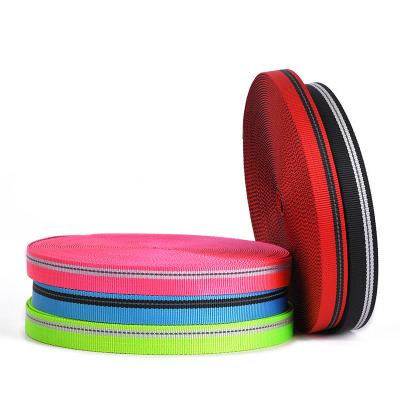 China Secondary Color Viable Wholesale Imitation Nylon Reflective Webbing Pet Leash Outdoor Pet Lanyard Clothing Reflective Tape Webbing for sale