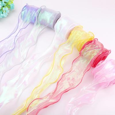 China Hot Wholesale Viable Magic Ribbon 6cm Fishtail Bow Wave Ribbon Gift Cake Flower Stain Edging Ribbon for sale