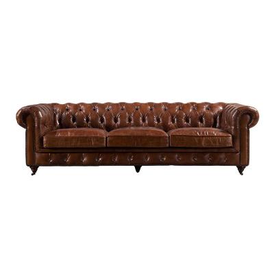 Cina 3 e 2 Seater Chesterfield di cuoio Sofa With Chrome Casters Button indietro in vendita