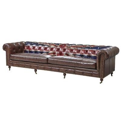 China La mano hizo Chesterfield a mano Sofa Union Jack Flag Printed de cuero en venta