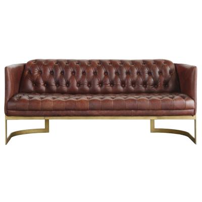 China Sgs-Weinlese-lederne Sofas antikisieren ledernes Chesterfield Sofa With Brass Frame zu verkaufen