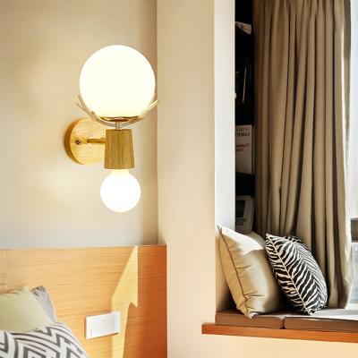 China LED Bulb 1200LM Modern Indoor Wall Light Residential Of Glass+Wood+Iron Lamp Body for sale