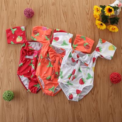 China 2020 Summer Children's One-Piece Swimwear Girls Swimwear Strawberry One-Piece Wholesale Cute Children's Swimwear Printed Children's Swimsuit one piece with bow for sale