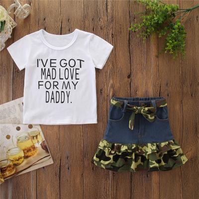 China Camouflage Camouflage 2020 Summer 95% Cotton Baby Kids Toddler Girls Two Piece Set T-shirt Camouflage Patchwork Denim Skirt Clothing Sets for sale