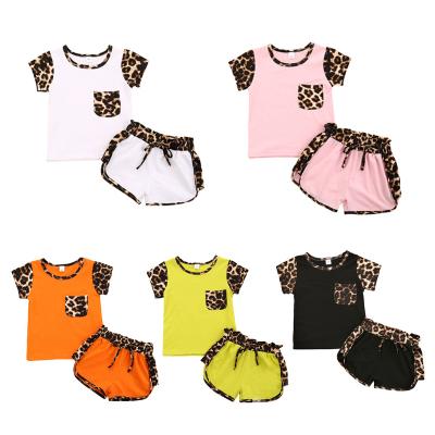 China Hot Sale Casual Wholesale Casual Babies Fashion Kid Clothing Leopard Print Teams Casual Kids Summer Clothing Sets Girl for sale