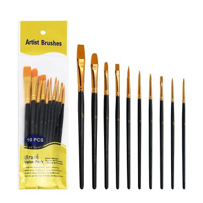 China 10Pcs/Set Watercolor Gouache Paint Brushes Different Shape Round Tip Nylon Hair Paint Pen Brush Art Supplies for sale