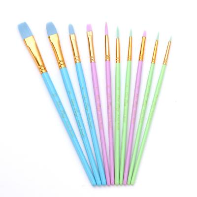 China 2022 Latest Student Nylon Matte Stick Brush 10 Hair Combination Brush Nylon Oil Painting Brush Set for sale