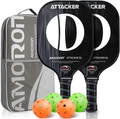 China Lightweight Composition PE Honeycomb Core Carbon Fiber Pickleball Racket Set With 2 Pickleball Paddles 4 Balls 1 Bag for sale