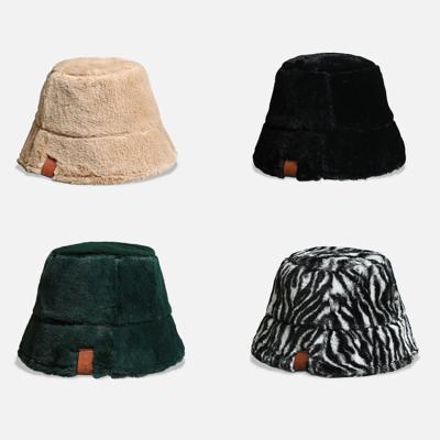 China Checked 2022 custom logo vintage faux plush fur unisex luxury women cap furry bucket hats for sale