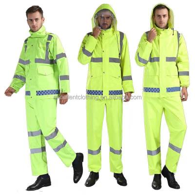 China Reflective Fluorescent Green Flood Prevention Reflective Fluorescent Green Flood Prevention Rain Safety Suit Pants PVC Jacket Police Suit Raincoat for sale