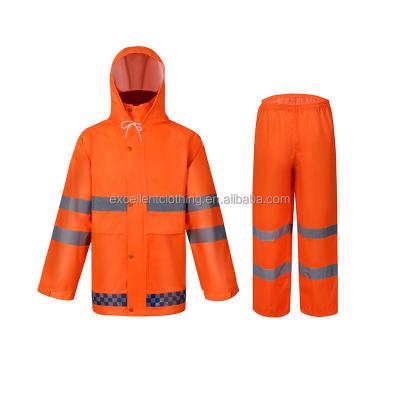 China Outdoor Recycling Fluorescent Green Oxford Cloth Raincoat Pants Suit Reflective Duty Traffic Durable Reflective Duty Split Raincoat for sale