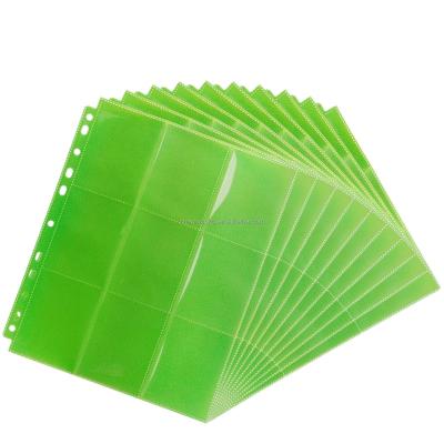 China PP Green 9/18 Pocket Platinum Loading Card Side Page For Standard Size Cards for sale