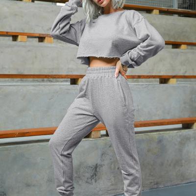 China Breathable drop shipping 2021 autumn and winter sports new two-piece set fitness women's sweater suit short loose sweater set for sale