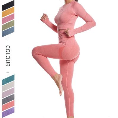 China Breathable Drop Shipping High Quality Seamless Long Sleeve Yoga Set For Women Yoga Pantalones Suit For Lady for sale