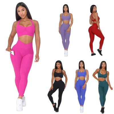 China Breathable Drop Shipping Cross Bra Yoga Suit Hollow-out Recycled Female Yoga Wear Metal Yoga Suit New Female Yoga Sets Active Wear for sale