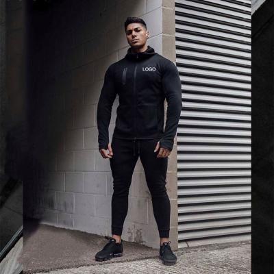 China Antibacterial Drop Shipping Custom Logo Blank Mens Athletic Track Suits With Hoodie Cotton Sweatsuit Simple Jogging Fitness Clothing for sale