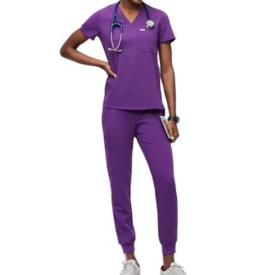 China Hospital 4-way Stretch Anti-wrinkle Scrubs Vendors Easy-wash Breathable Nurse Scrubs Jogger Medical Scrubs Uniforms Set for sale