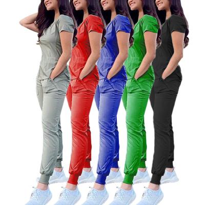 China Eco-Friendly In Stock Low MOQ Hot Selling Fashions Nurse Jogger Scrubs Uniforms Set for sale