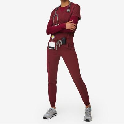 China Eco-Friendly Fashion Clinic Fashionable Nurse Uniform Designs Customized Jogger Scrubs Set for sale