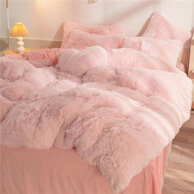 China Anti-pilling C62116 Customized Plush Long Shaggy Duvet Cover Bedding 3 Pcs 4 Pcs Luxury Winter Hair Sets for sale