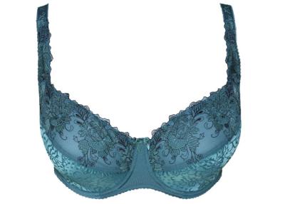 China Teal Fantastic  Full Figured Bras Embroidered Lace  Jacquard Satin Elegance Fabric for sale