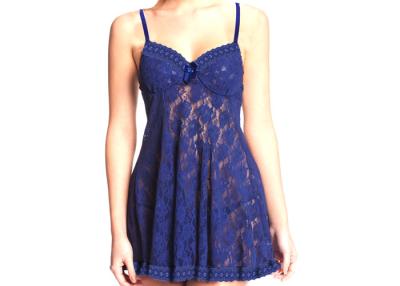 China Blue Lace Temptation Underwire Babydoll Nightwear Perspective Appealing Plunge for sale