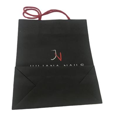 China Eco - Friendly Wholesale Custom Kraft Paper Printing Black Paper Handle Shopping Gift Bag for sale