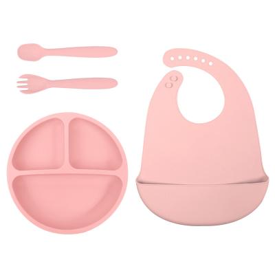 China BPA Free BPA Free Wholesale Waterproof Collapsible Roll Up Soft Food Grade Silicone Feeding Baby Spoon Plate Bowl Bibs Set for sale