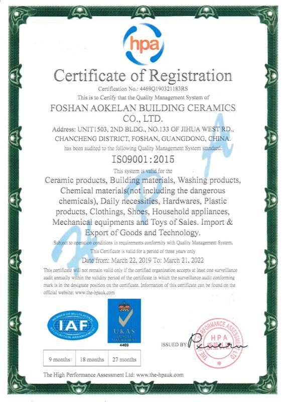 ISO9001 - Foshan Aokelan Building Ceramics Co., Ltd.