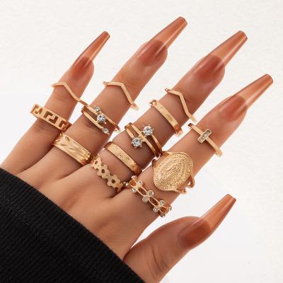 China Fashion 13 Pieces/Set Hot Selling Rings For Women Alloy Gold Plated Geometric Rings Gift Wholesale for sale