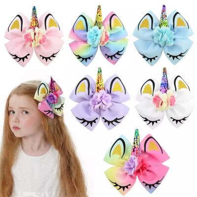 China Daily wear Girls Unicorn Hair Bows with Alligator Hair Clips Cheer Bows Hair Accessories for Kids for sale