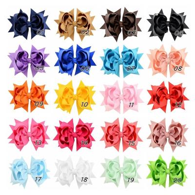 China Daily wear Customized handmade kids 5 inch boutique grosgrain ribbon hair bow with clips for sale