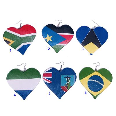 China Wholesale CLASSIC National Flag Women Heart Wooden Stud Earrings for sale