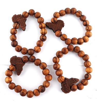 China CLASSIC Simple Map Of Africa Brown Wooden Bead Bracelets For Men for sale