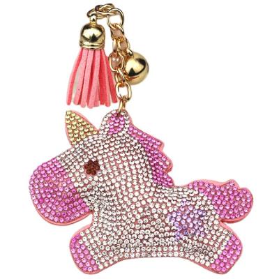 China Fasion 2021 New Gift Cartoon Bear Unicorn Owl Shape Tassel Bell Key Chain Holder Accessories Cute Rhinestone Animal Flannel for sale