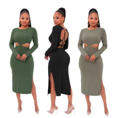 China W9331 Anti-Wrinkle Ladies Bodycon Long Sleeve Dresses Backless Sexy Club Casual Dresses Formal Dress for sale