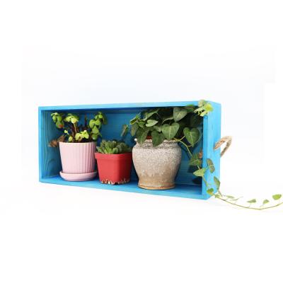 China American Style Artificial Mixed Succulent Plants In Rectangular Blue Wooden Planter Box for sale