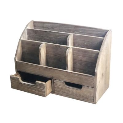 China Morden Home Office Desk Organizer Tray Shelf Mail Rack Paper Organizer Rustic Wooden Desk Staples Holder File Office Supplies for sale