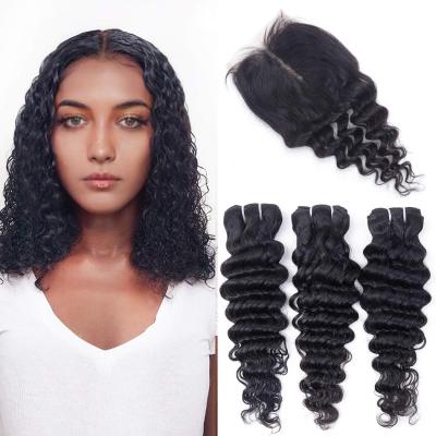 China Wholesale Vietnamese Deep Wave Straight/Wave 3 Bundles With HD 4*4/13*4 10A Lace Closure Remy Hair Bundles Natural Color For Women for sale