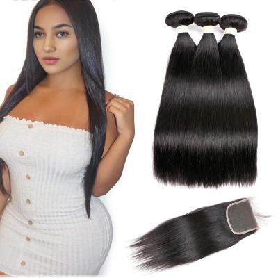 China Straight Human Hair Natural Black Bundles With Closure HD Lace Front Hair For Women Mink Brazil Virgin Human Hair Extensions for sale