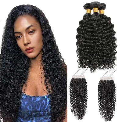 China Fample Hair Bundle Straight/Wave Free Cuticle Aligned Loose Curly Hair Bundles Afro HD Lace Up 5*5 Bulk Closure Hair Extension for sale