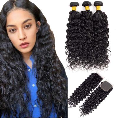 China Straight/Water Wave Hair Weaves Hair Bundles With Lace Closure Frontal Raw Indian Hair Human HD 3 Bundles With C Losure for sale