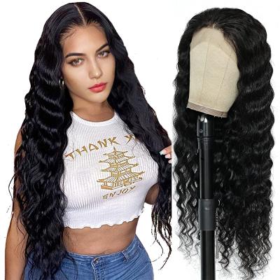 China Straight Wave Lace Wigs 100% Virgin Hair Cuticle Aligned Loose Deep Wave Mink Brazilian Human Hair Natural Black HD Headband for sale